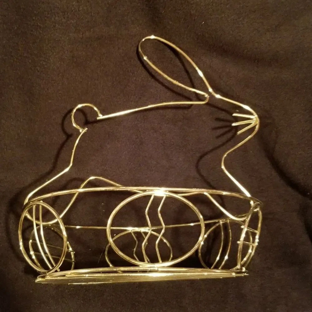 Vintage Gold Homco Easter Bunny Rabbit Basket Brass Plated